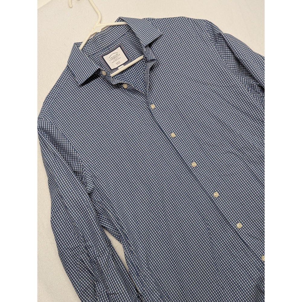 Charles Tyrwhitt Mens Slim Fit Non-Iron Dress Shirt Blue Green Check 16.5 x 36